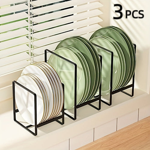 3pcs Metal Plate Rack Storage Box - Vertical Rack Holder for Kitchen